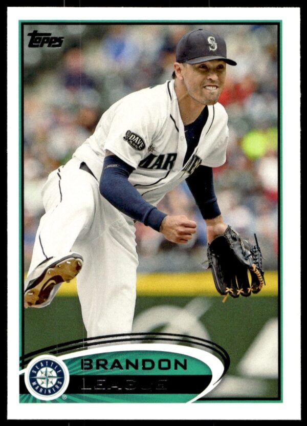 Brandon League 2012 Topps Card #378 Front – Baseball Pitcher Mid-Action Image