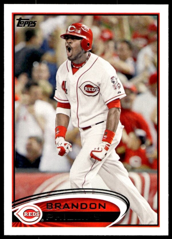 Brandon Phillips 2012 Topps Baseball Card #508, Cincinnati Reds, mid-play action shot.