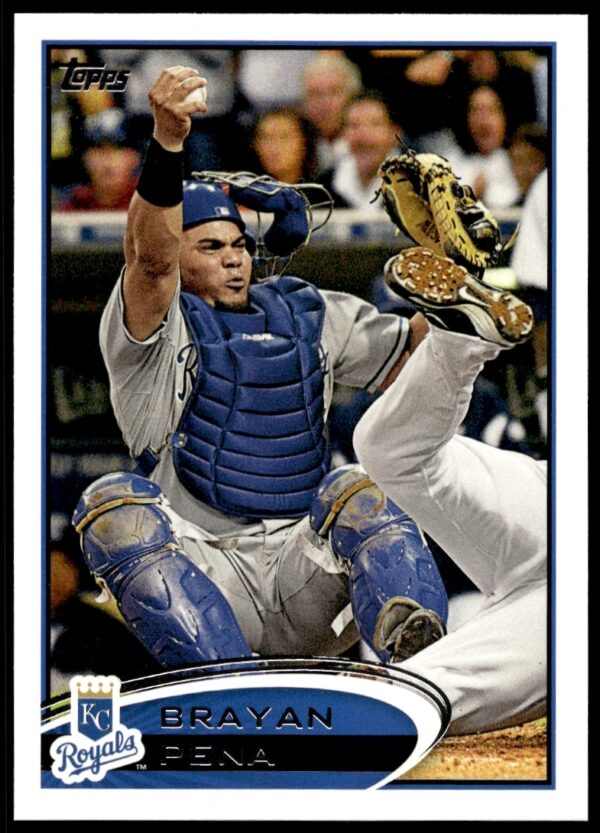 Front of 2012 Topps Baseball Card #296 featuring Brayan Pena in uniform.