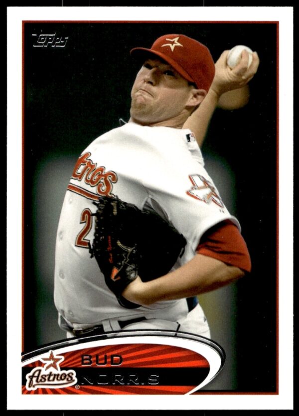 Bud Norris 2012 Topps Baseball Card #246, pitcher stance, team uniform, Topps logo visible.