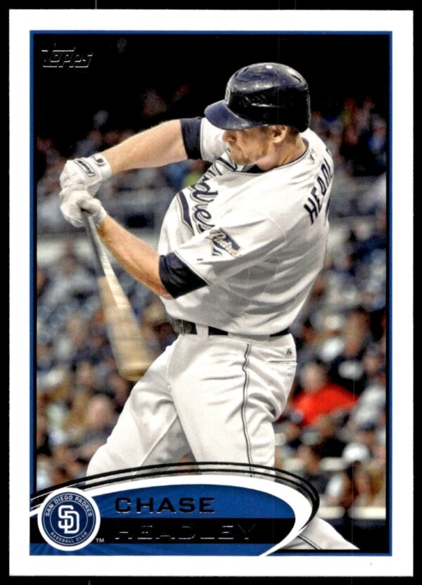 Chase Headley 2012 Topps Baseball Card #388, San Diego Padres, action shot.