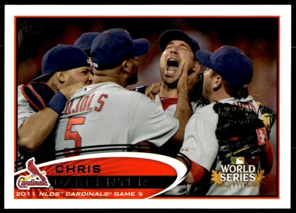 Chris Carpenter 2012 Topps card #264 showcasing pitching in St. Louis Cardinals uniform.
