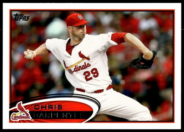 2012 Topps Chris Carpenter Baseball Card #490, showcasing dynamic pitching stance.