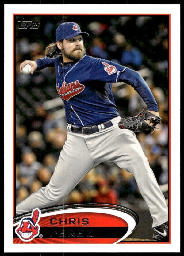 Chris Perez 2012 Topps Card #436, Cleveland Indians, mid-pitch image.