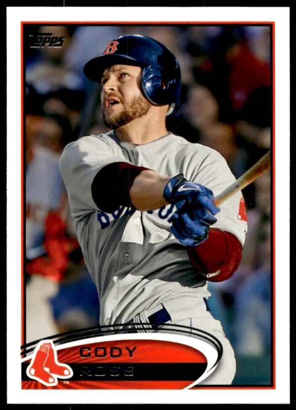 Cody Ross 2012 Topps Baseball Card #610, featuring Boston Red Sox uniform and action pose.
