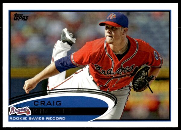 2012 Topps Craig Kimbrel Baseball Card #113, Atlanta Braves Closer Pitching Action.