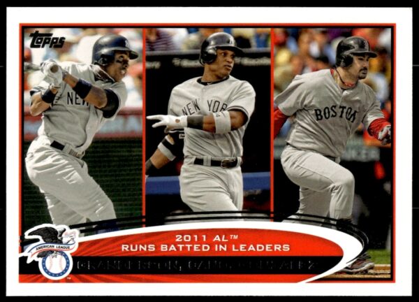 2012 Topps Baseball card featuring Curtis Granderson, Robinson Cano, Adrian Gonzalez #33 (Front).