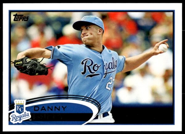 Danny Duffy pitching, 2012 Topps card #194, Kansas City Royals uniform.