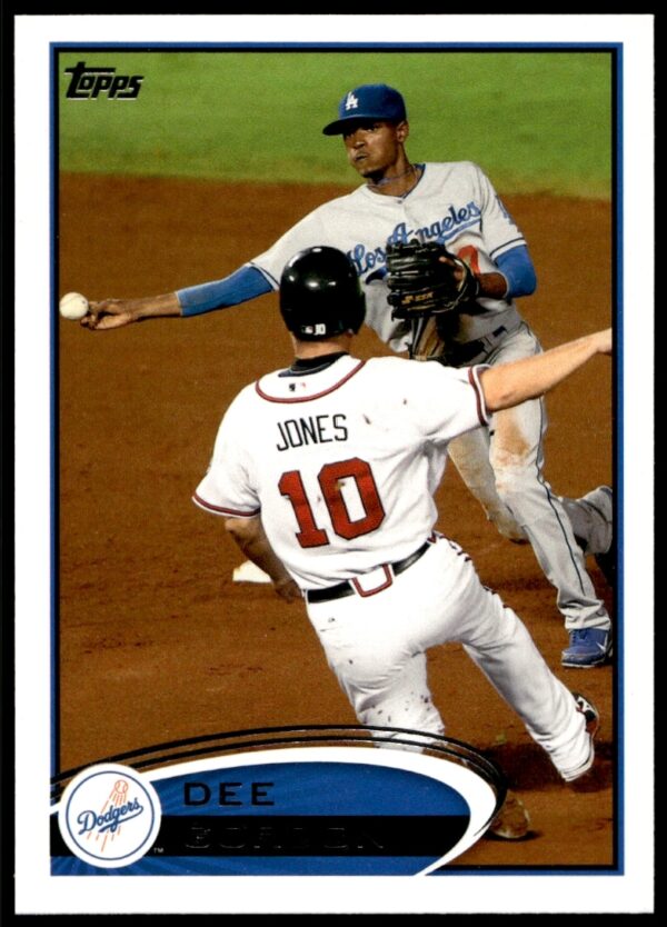 2012 Topps Dee Gordon MLB Dodgers Card #161 Front Athletic Pose.