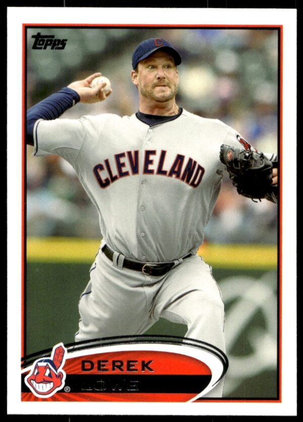 2012 Topps Baseball Card of Derek Lowe, card #638, featuring pitching pose.