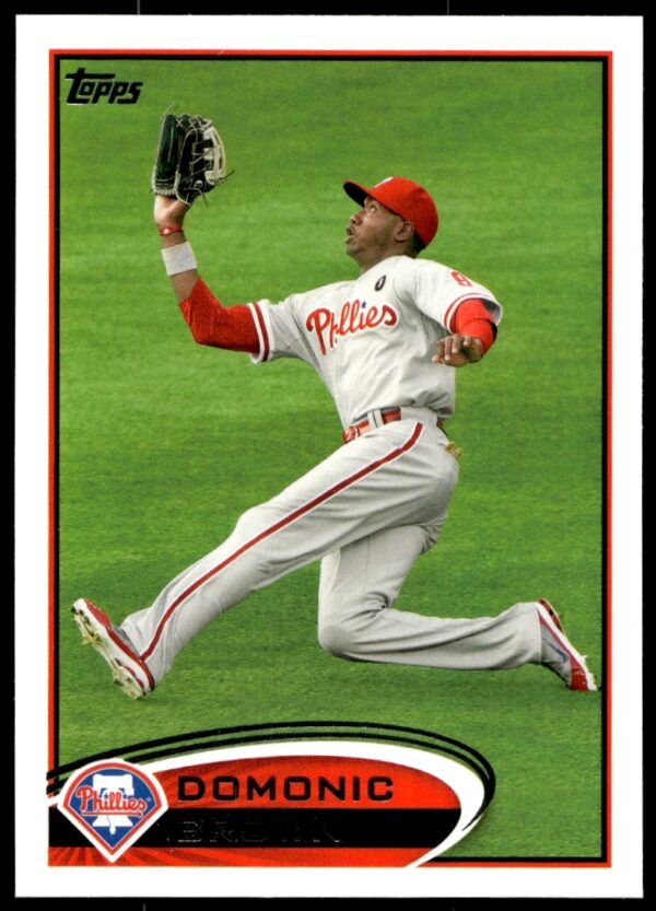 2012 Topps Domonic Brown baseball card #98, Philadelphia Phillies outfielder in batting stance.