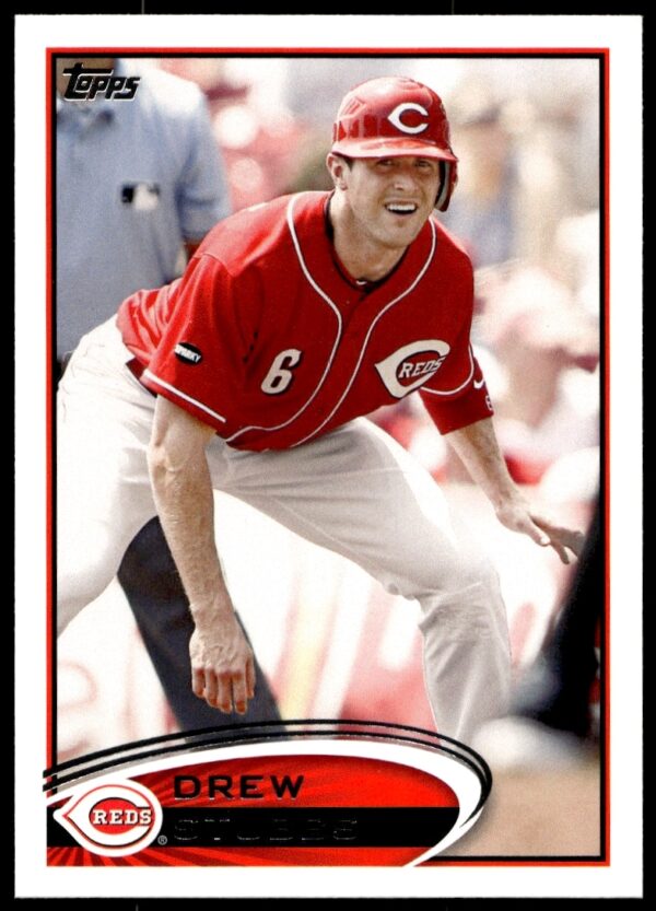 Drew Stubbs 2012 Topps Baseball Card #375 in Cincinnati Reds Uniform, Action Pose.