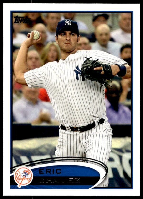 Eric Chavez 2012 Topps Baseball Card #618 in Yankees uniform, batting stance shown.