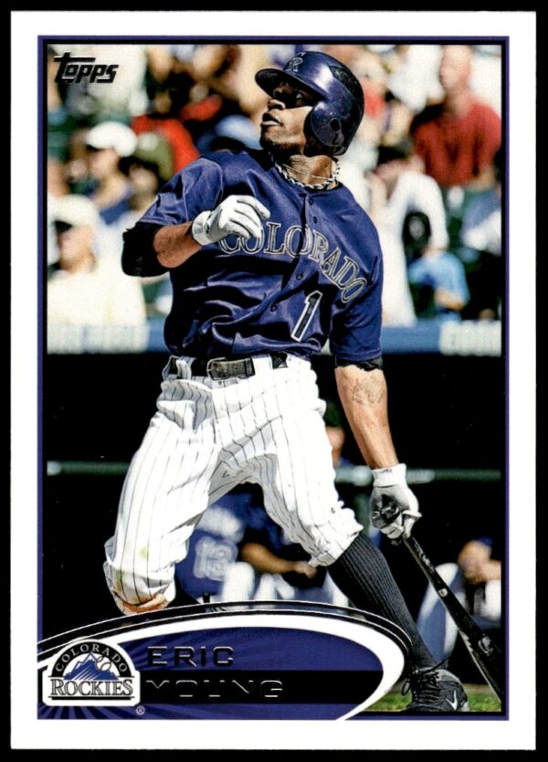 Eric Young 2012 Topps Baseball Card #242, showing him in action on the field.
