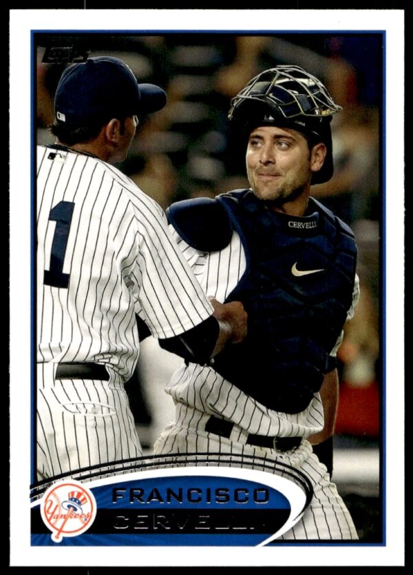 Francisco Cervelli in action, 2012 Topps Yankees Baseball Card #646.