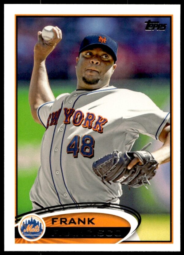 Frank Francisco pitching, 2012 Topps card #413, New York Mets, vivid colors.