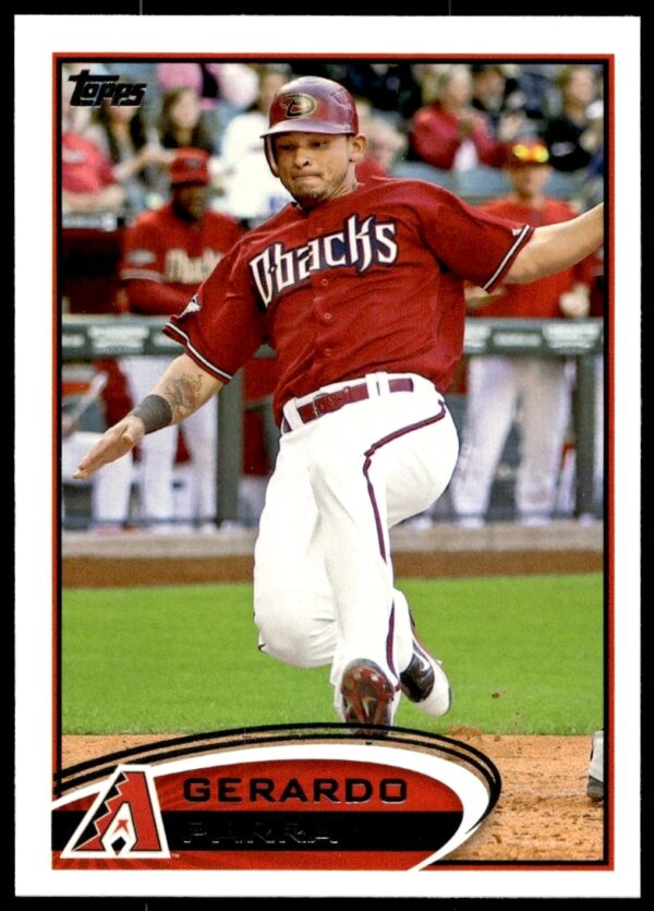 Gerardo Parra 2012 Topps Baseball Card #624, Arizona Diamondbacks, fielding stance.