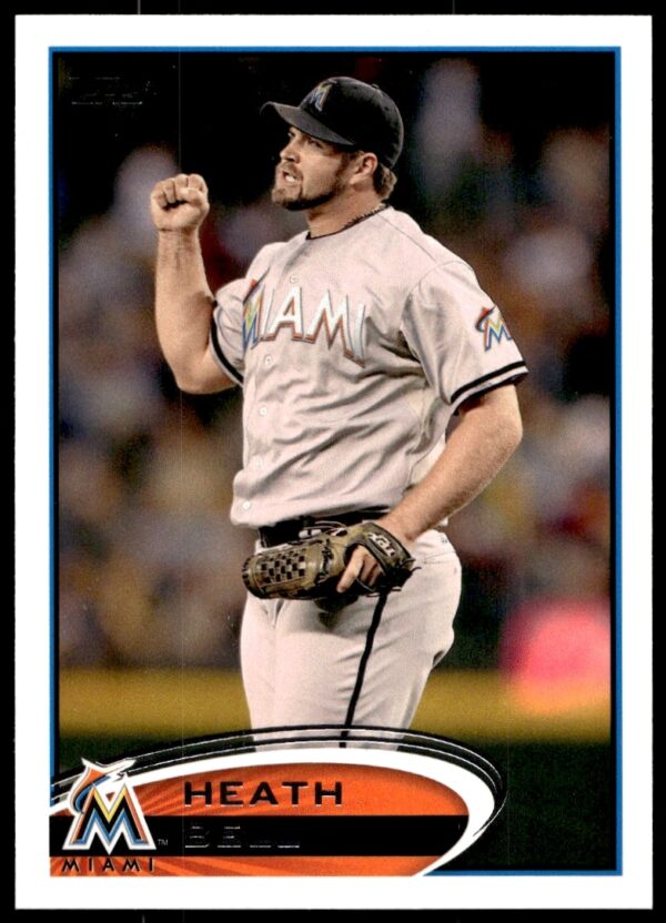 Heath Bell 2012 Topps Card #421: Miami Marlins pitcher in action.