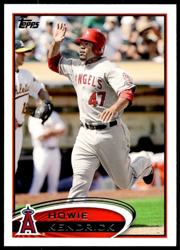 Front of 2012 Topps Baseball Card featuring Howie Kendrick in Los Angeles Angels uniform, #470.