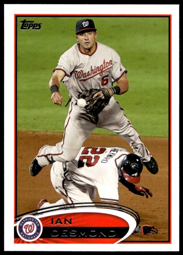 Ian Desmond 2012 Topps Baseball Card #131, Washington Nationals, action on field.