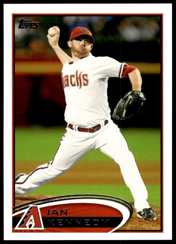 Ian Kennedy pitching, 2012 Topps Baseball Card #76, Arizona Diamondbacks uniform.