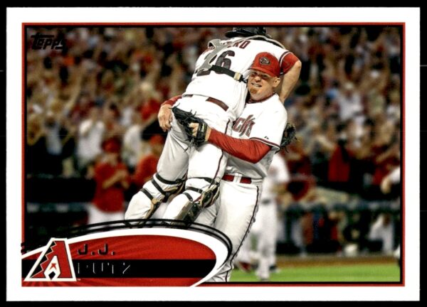 J.J. Putz 2012 Topps Baseball Card #480 featuring Arizona Diamondbacks pitcher in action.