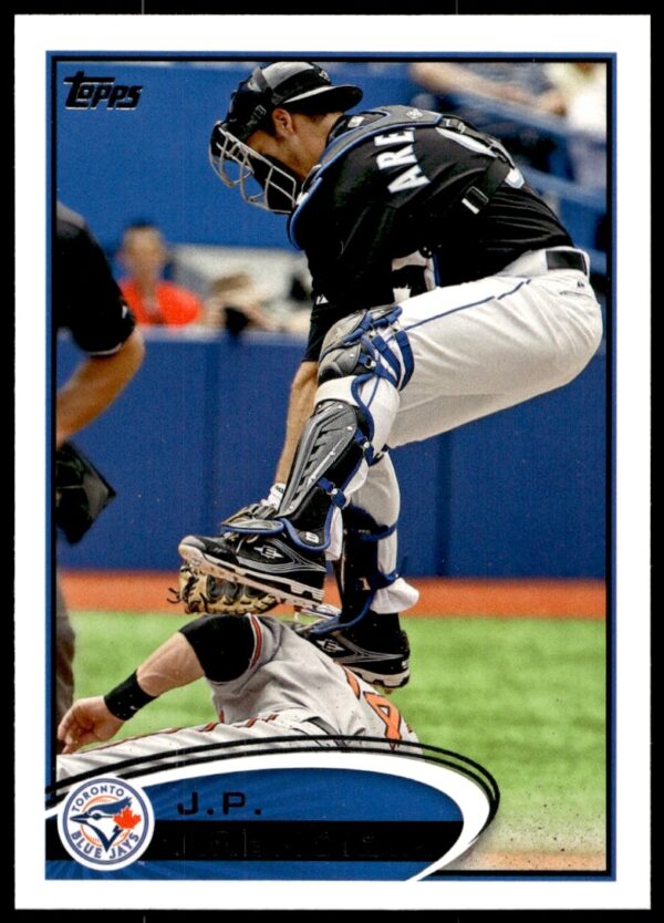 2012 Topps J.P. Arencibia Baseball Card #207, showcasing Arencibia in action with Toronto Blue Jays.
