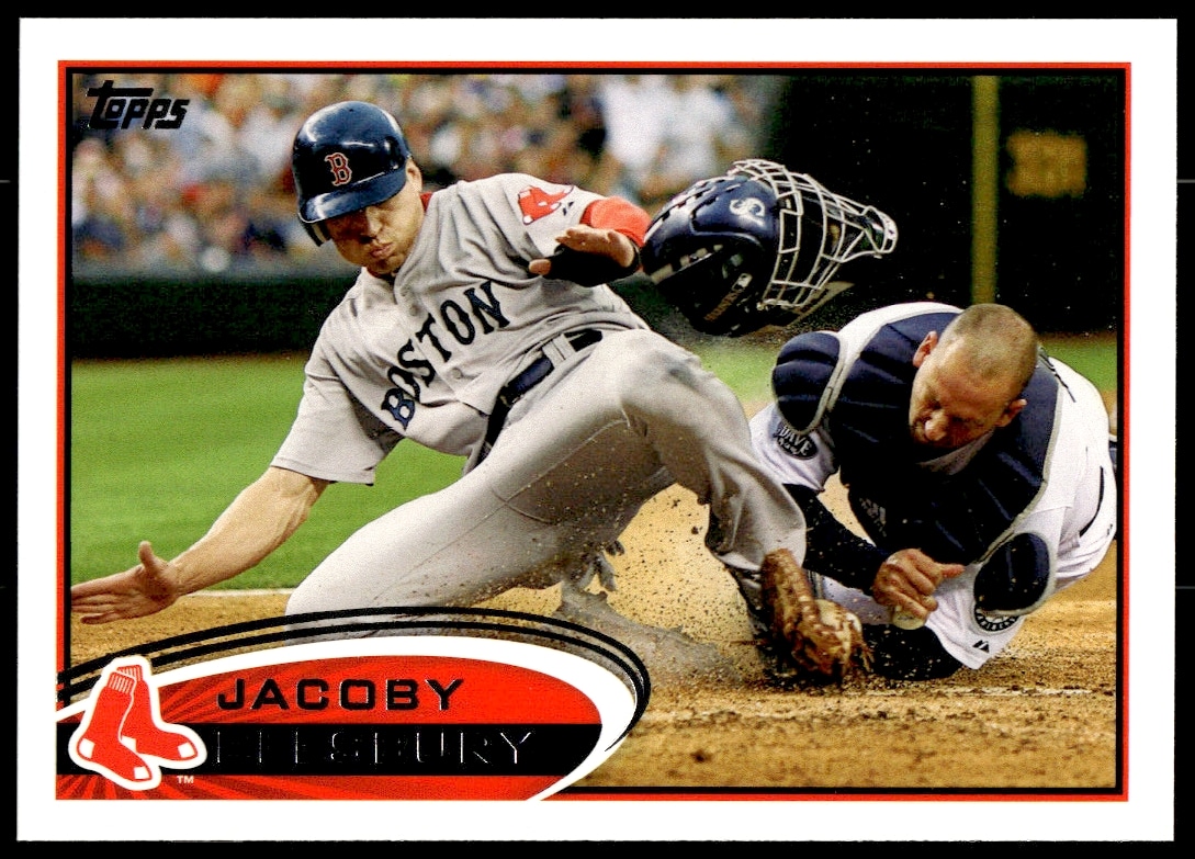 Jacoby Ellsbury, Red Sox Action, 2012 Topps Card #170, Mid-Swing Focused.