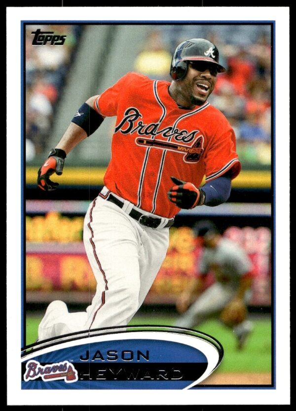 Jason Heyward 2012 Topps Baseball Card #85, dynamic Atlanta Braves action shot.