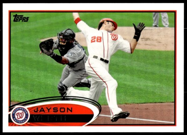 Jayson Werth 2012 Topps Baseball Card #295, Washington Nationals at-bat, front view.