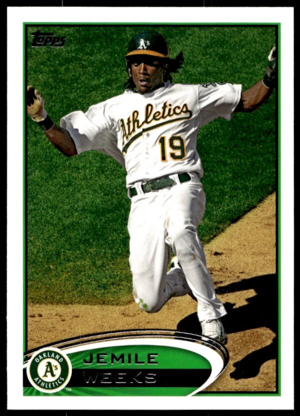 Jemile Weeks 2012 Topps Baseball Card #640, Oakland Athletics, Batting Stance, Dynamic Presence.
