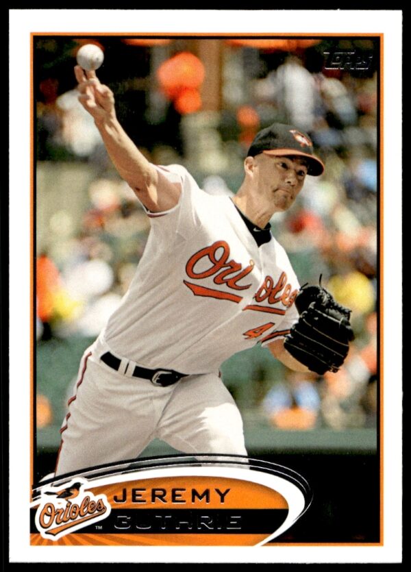 Front view of 2012 Topps baseball card featuring Jeremy Guthrie in uniform, card #4.