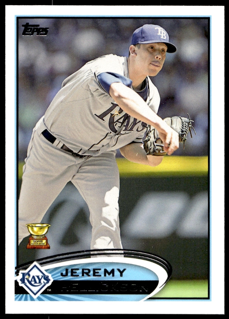 Jeremy Hellickson 2012 Topps card #354 front in Tampa Bay Rays pitching action.