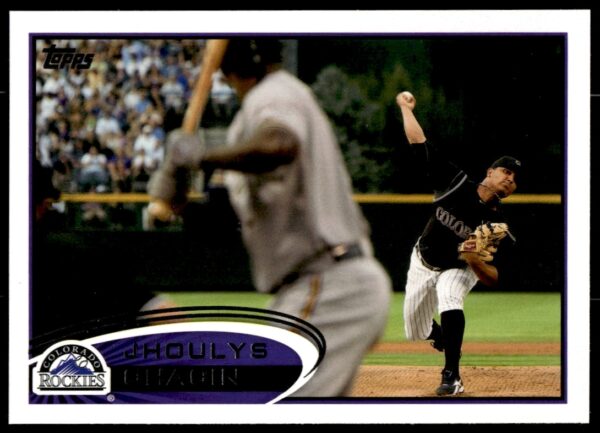2012 Topps Jhoulys Chacin #45 Baseball Card, Colorado Rockies Pitcher Mid-Pitch Action Shot