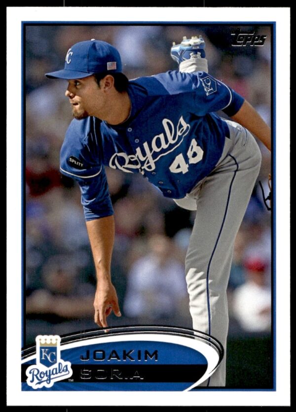 2012 Topps Baseball Card: Joakim Soria pitching for Royals, Card #387 Front.