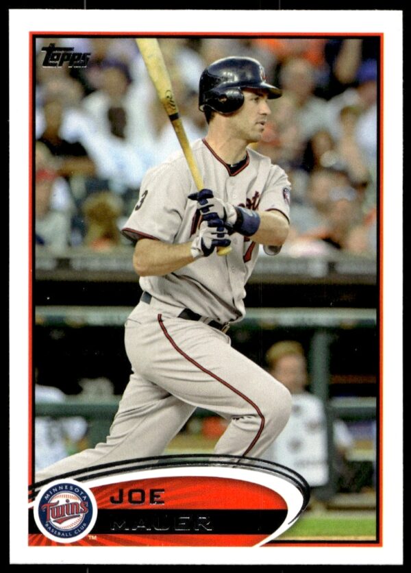 Joe Mauer 2012 Topps Baseball Card #535, Minnesota Twins Catcher in Action.