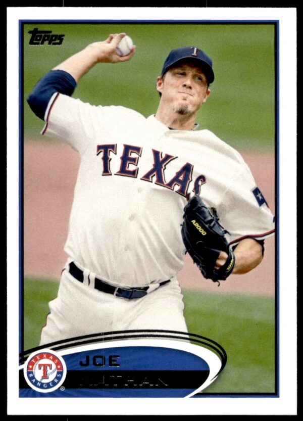 2012 Topps Joe Nathan card #632, Texas Rangers, action pitching shot.