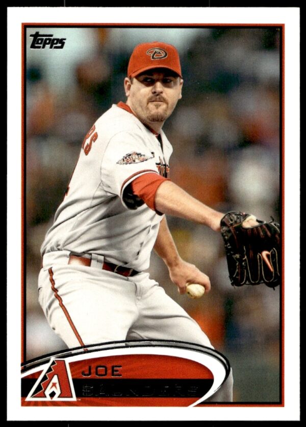 Joe Saunders 2012 Topps card, Arizona Diamondbacks pitcher, mid-pitch action.