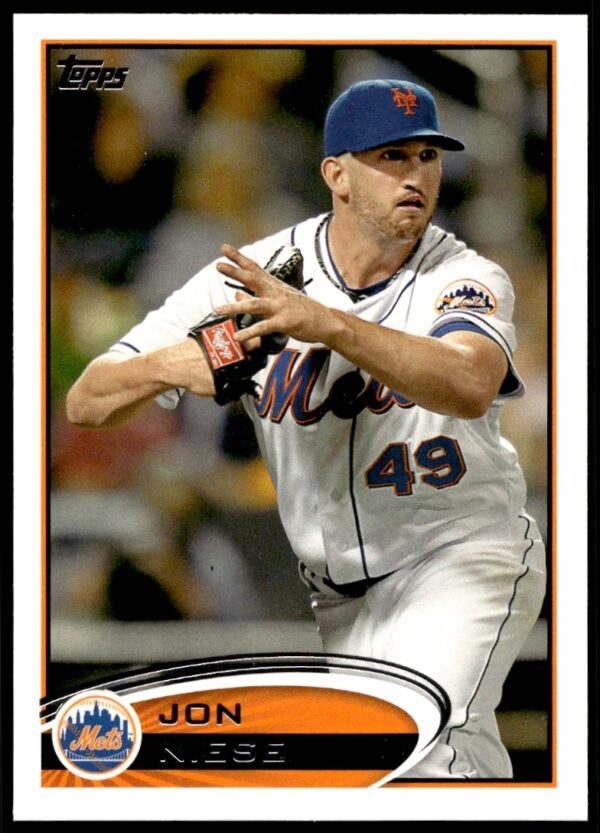 2012 Topps Baseball Card, Jon Niese pitching for New York Mets, #49.