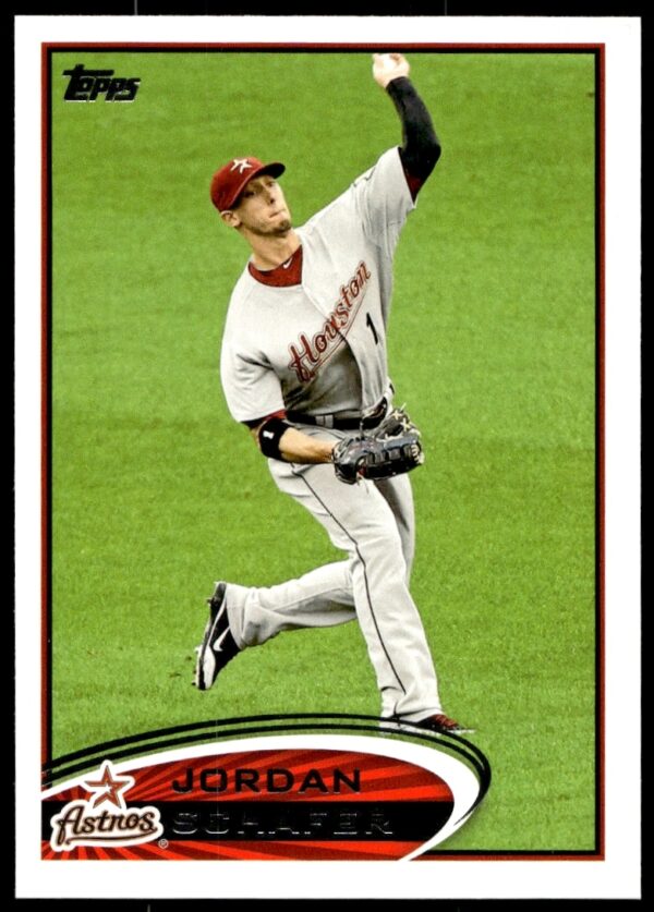 Jordan Schafer 2012 Topps Baseball Card #428 Front View, Showcasing MLB Star in Action