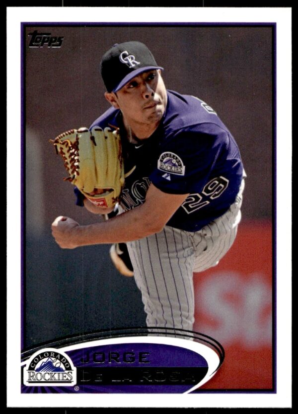 2012 Topps Baseball Card: Pitcher Jorge De La Rosa #496 in Dynamic Action.