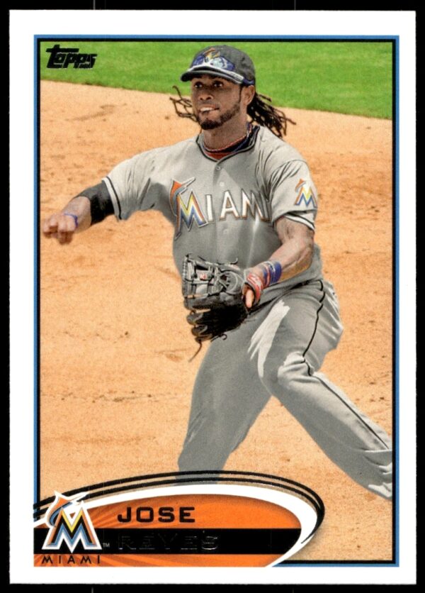 Front of 2012 Topps Baseball Card featuring MLB player Jose Reyes, card #332.