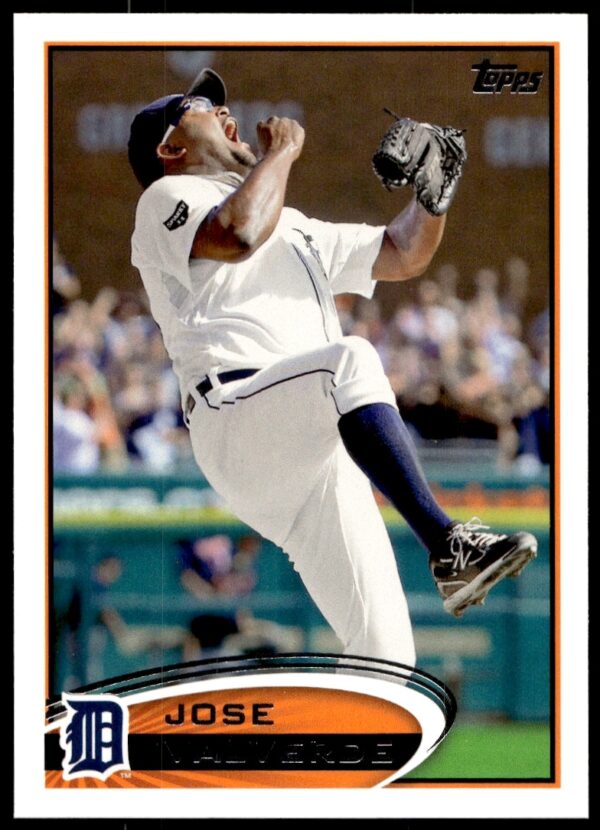 Jose Valverde 2012 Topps card #564, Detroit Tigers pitcher, action shot.