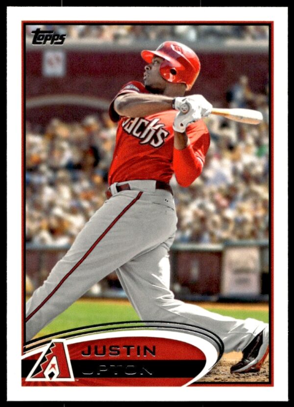 Justin Upton 2012 Topps Card #450, Arizona Diamondbacks, action shot.