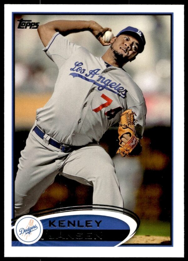 Kenley Jansen 2012 Topps card #401, Los Angeles Dodgers, pitcher action shot.