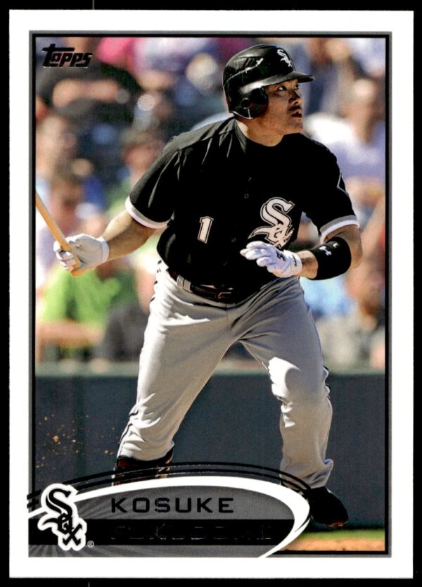 Kosuke Fukudome 2012 Topps Baseball Card #342, showcasing batting stance in Cleveland Indians uniform.