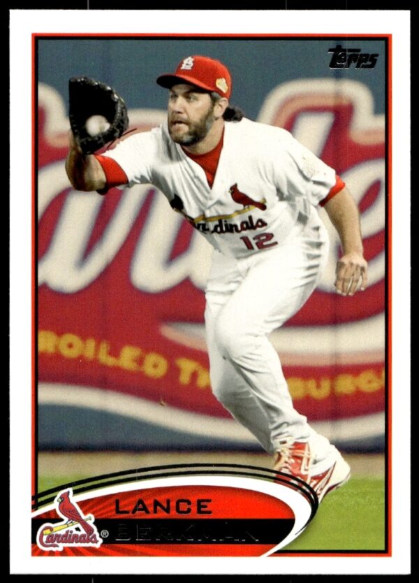 Lance Berkman 2012 Topps Card #466 in Cardinals uniform, poised to bat.