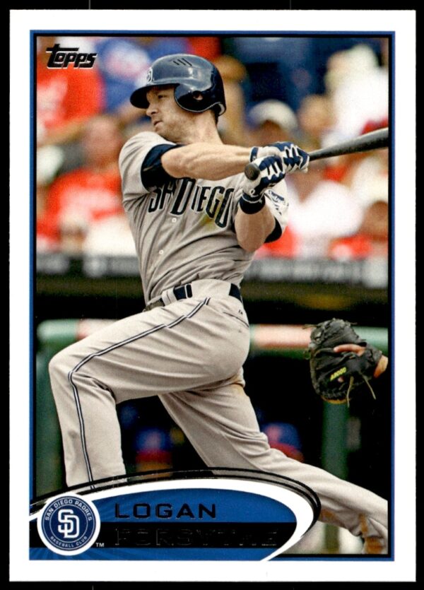 Logan Forsythe 2012 Topps Baseball Card #94, San Diego Padres, Mid-Action shot.