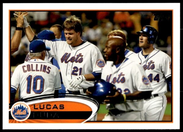 Lucas Duda 2012 Topps Baseball Card #128, New York Mets Mid-Action Photo.