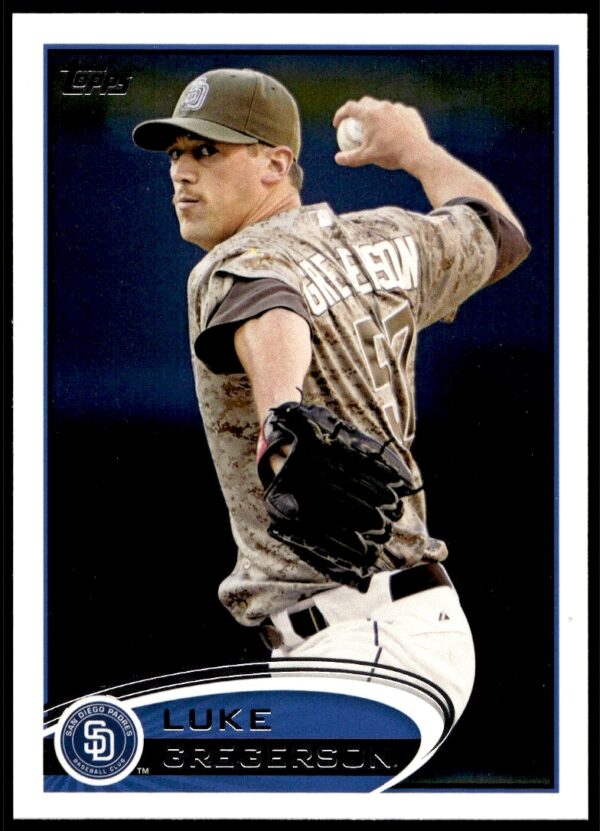 2012 Topps baseball card with Luke Gregerson in Padres uniform, card number 221.